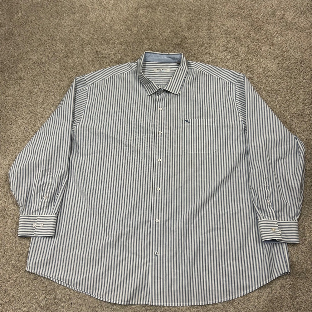 Tommy Bahama Button Down Shirt 4XLB Blue Stripe IslandZone Long Sleeve 4XB FLAW - Picture 2 of 8